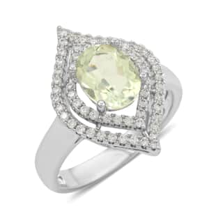 Simulated Prasiolite and Simulated Diamond 2.90 ctw Ring in Silvertone (Size 10.0)