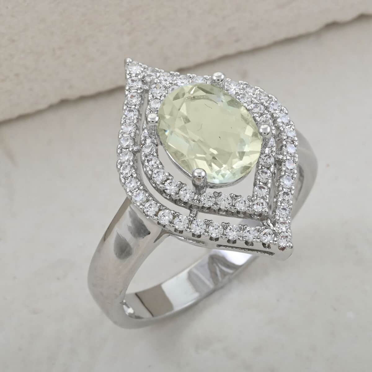 Simulated Prasiolite and Simulated Diamond 2.90 ctw Ring in Silvertone (Size 10.0) image number 1