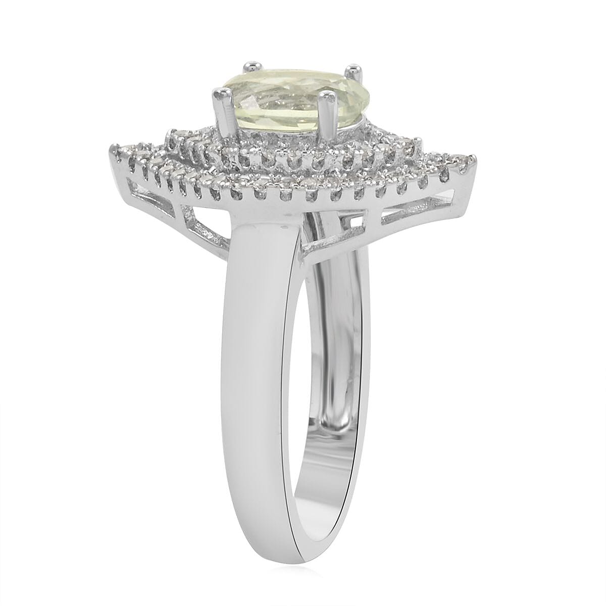 Simulated Prasiolite and Simulated Diamond 2.90 ctw Ring in Silvertone (Size 10.0)