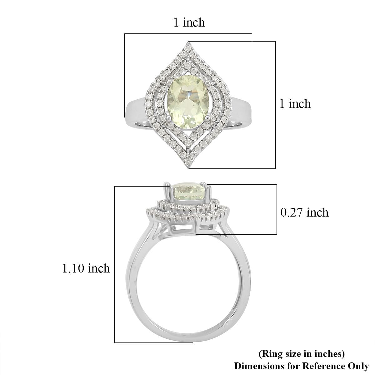Simulated Prasiolite and Simulated Diamond 2.90 ctw Ring in Silvertone (Size 10.0)
