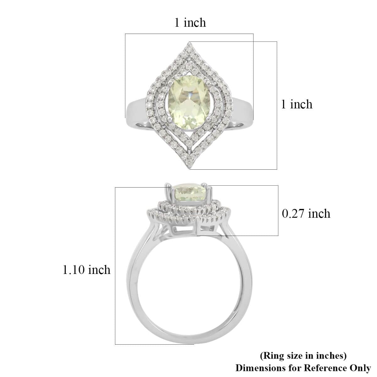 Simulated Prasiolite and Simulated Diamond 2.90 ctw Ring in Silvertone (Size 10.0) image number 4