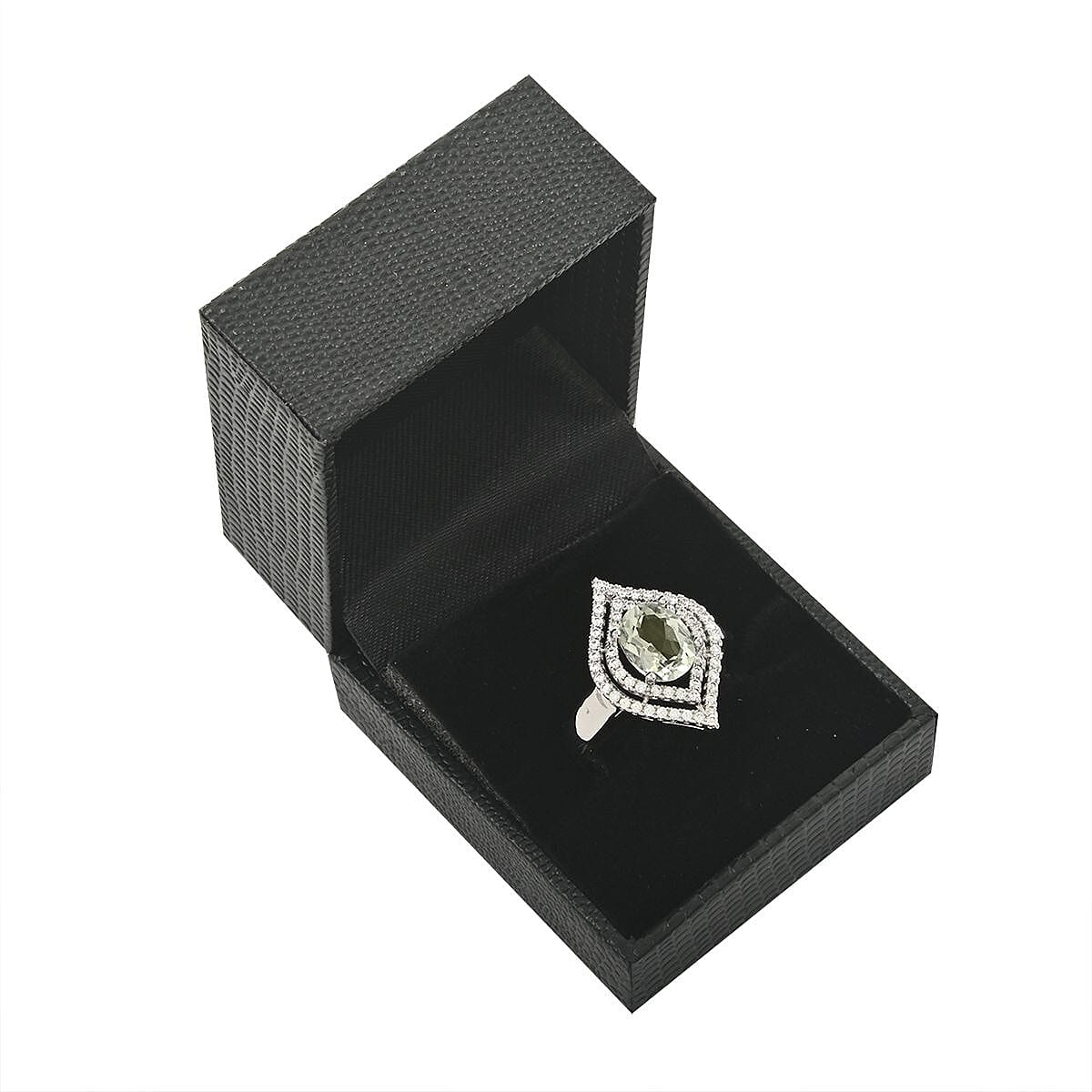 Simulated Prasiolite and Simulated Diamond 2.90 ctw Ring in Silvertone (Size 10.0)