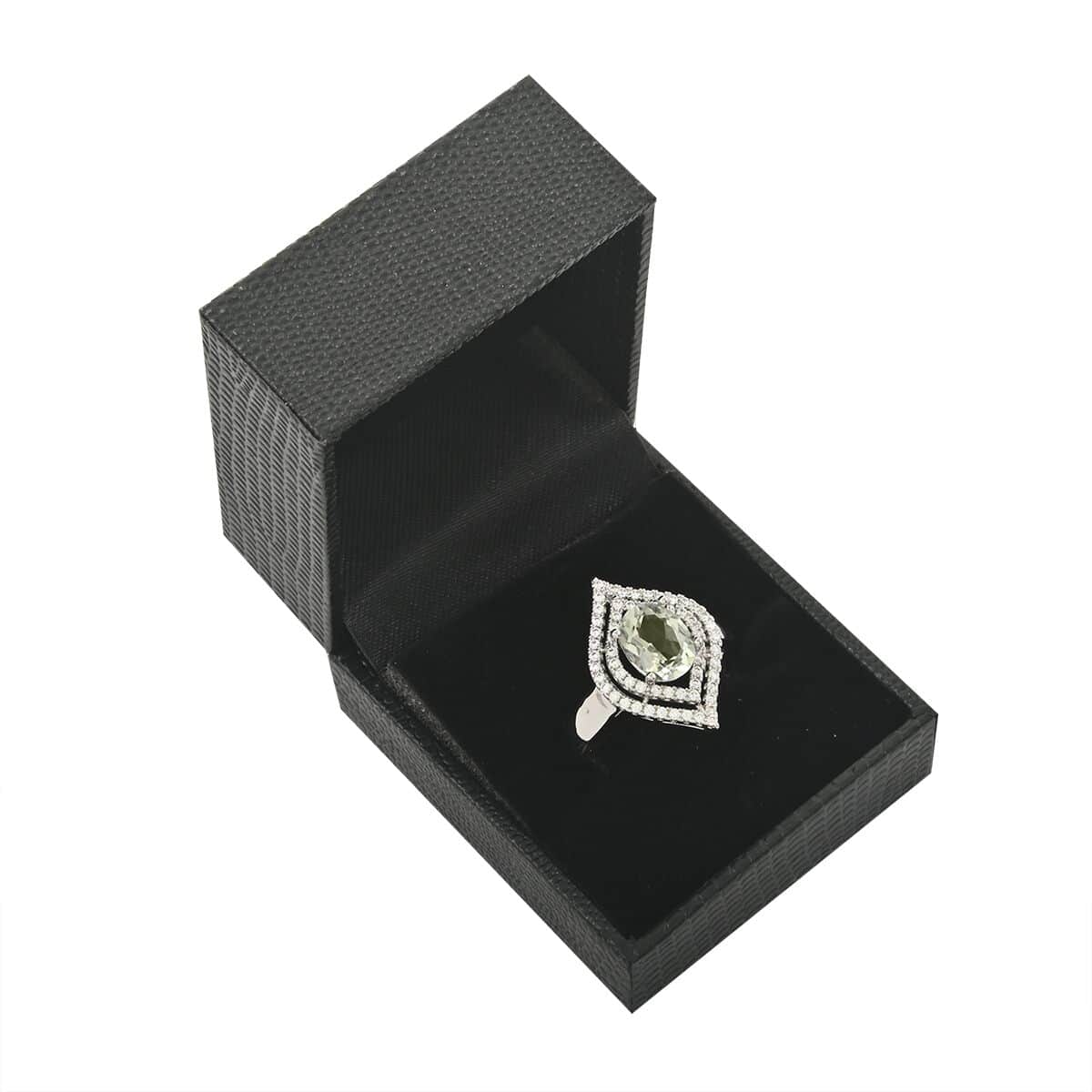 Simulated Prasiolite and Simulated Diamond 2.90 ctw Ring in Silvertone (Size 10.0) image number 5