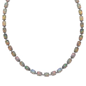 Premium Ethiopian Welo Opal 38.00 ctw Necklace in Rhodium Over Sterling Silver 18 Inches