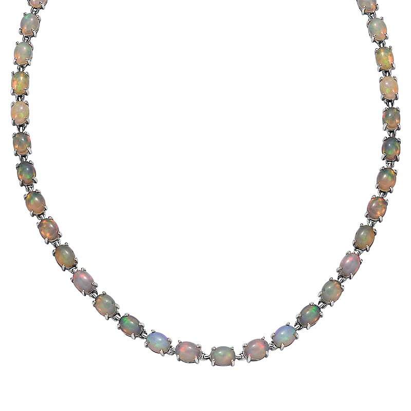 Premium Ethiopian Welo Opal 38.00 ctw Necklace in Rhodium Over Sterling Silver 18 Inches