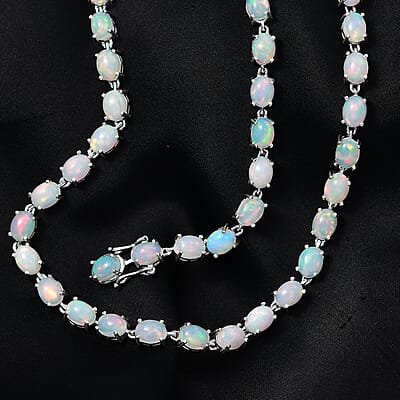 Premium Ethiopian Welo Opal 38.00 ctw Necklace in Rhodium Over Sterling Silver 18 Inches