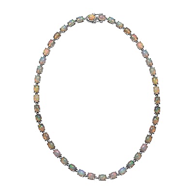 Premium Ethiopian Welo Opal 38.00 ctw Necklace in Rhodium Over Sterling Silver 18 Inches