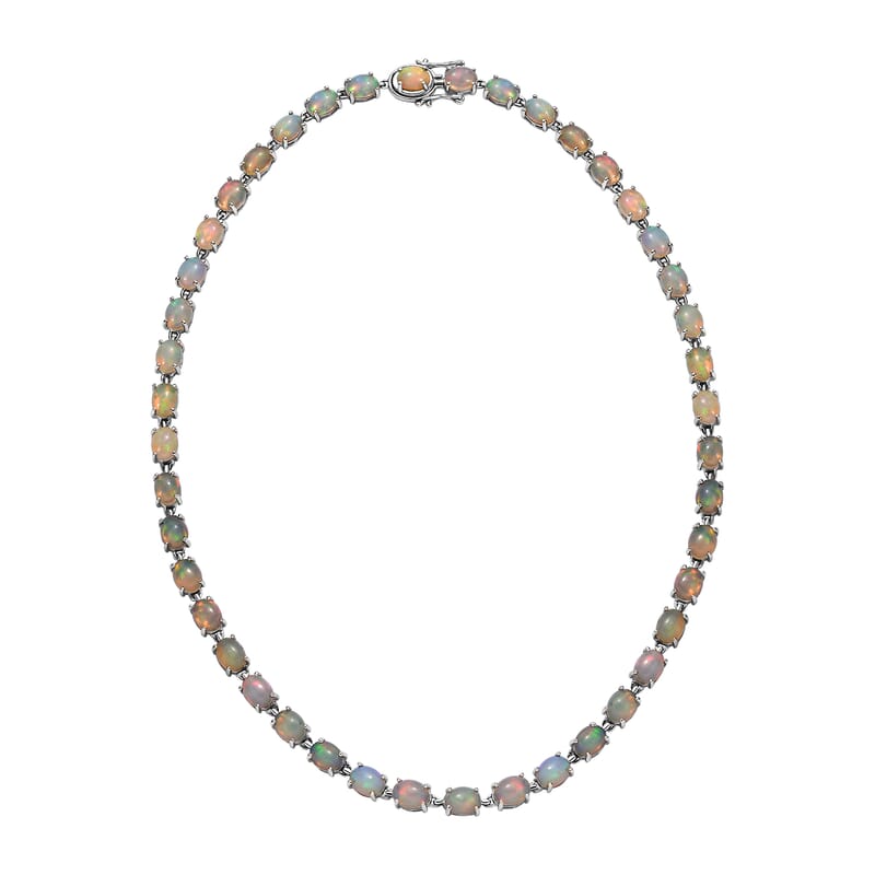 Premium Ethiopian Welo Opal 38.00 ctw Necklace in Rhodium Over Sterling Silver 18 Inches
