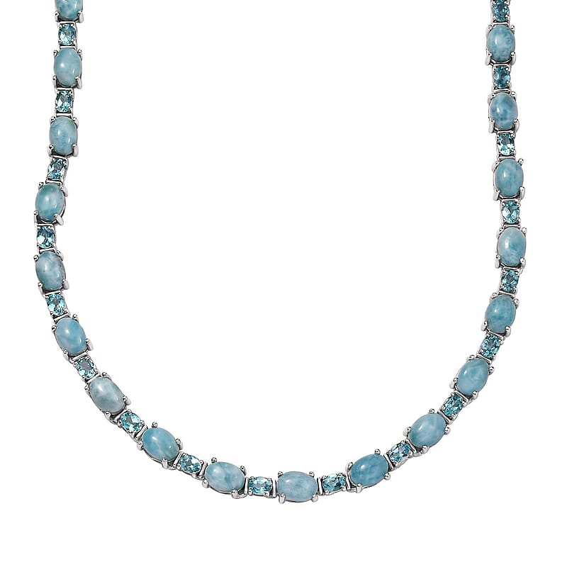 D'Joy Larimar and Betroka Blue Apatite 39.15 ctw Starfish Necklace in Rhodium Over Sterling Silver 18 Inches