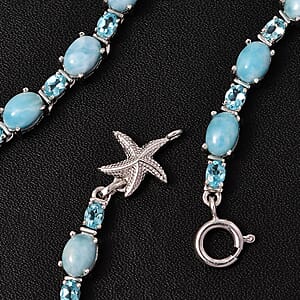 D'Joy Larimar and Betroka Blue Apatite 39.15 ctw Starfish Necklace in Rhodium Over Sterling Silver 18 Inches