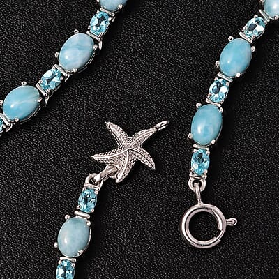 D'Joy Larimar and Betroka Blue Apatite 39.15 ctw Starfish Necklace in Rhodium Over Sterling Silver 18 Inches