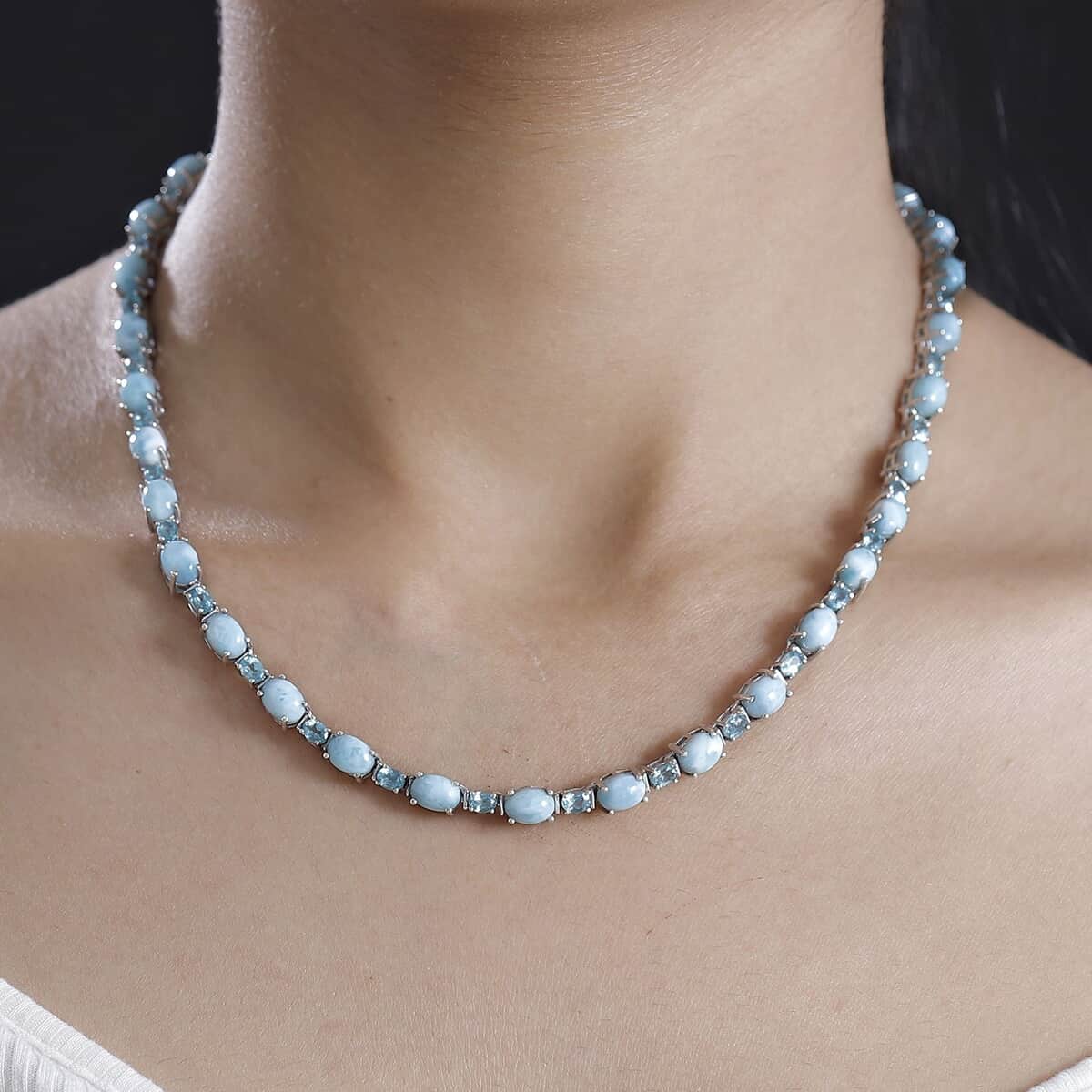 Doorbuster Larimar and Betroka Blue Apatite 39.15 ctw Necklace in Rhodium Over Sterling Silver 18 Inches image number 2