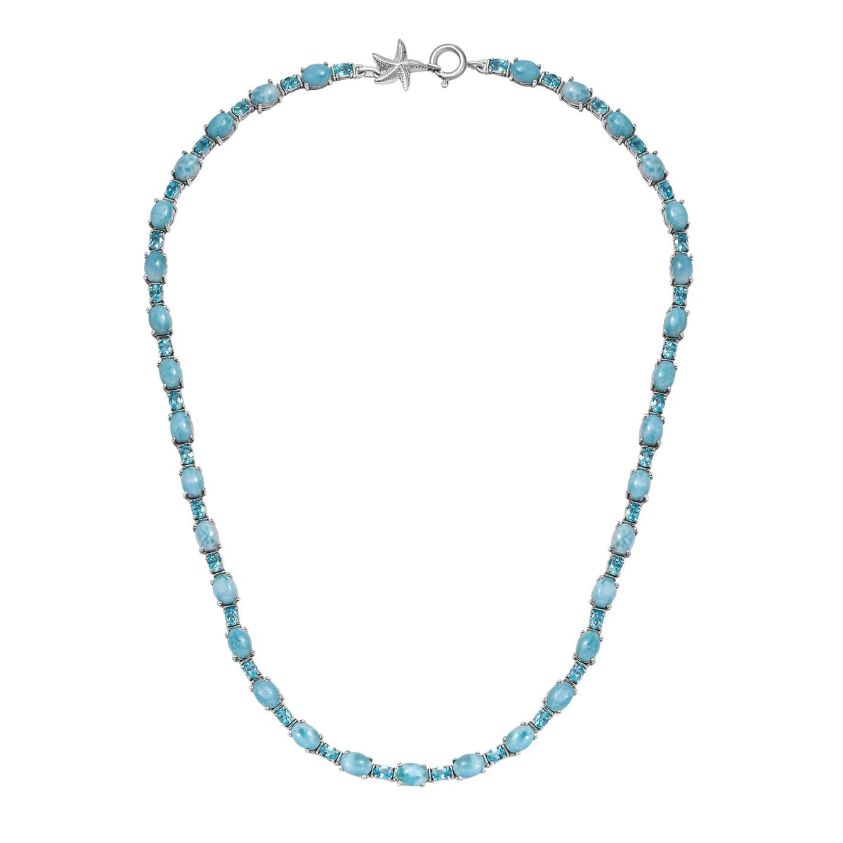 Starfish Necklace with Larimar Center, Rhodium on Sterling Silver, 18-inch Starfish Necklace with Larimar Center, Rhodium on Sterling Silver, 18-inch