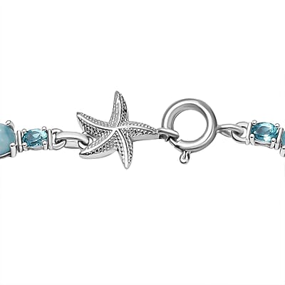 D'Joy Larimar and Betroka Blue Apatite 39.15 ctw Starfish Necklace in Rhodium Over Sterling Silver 18 Inches