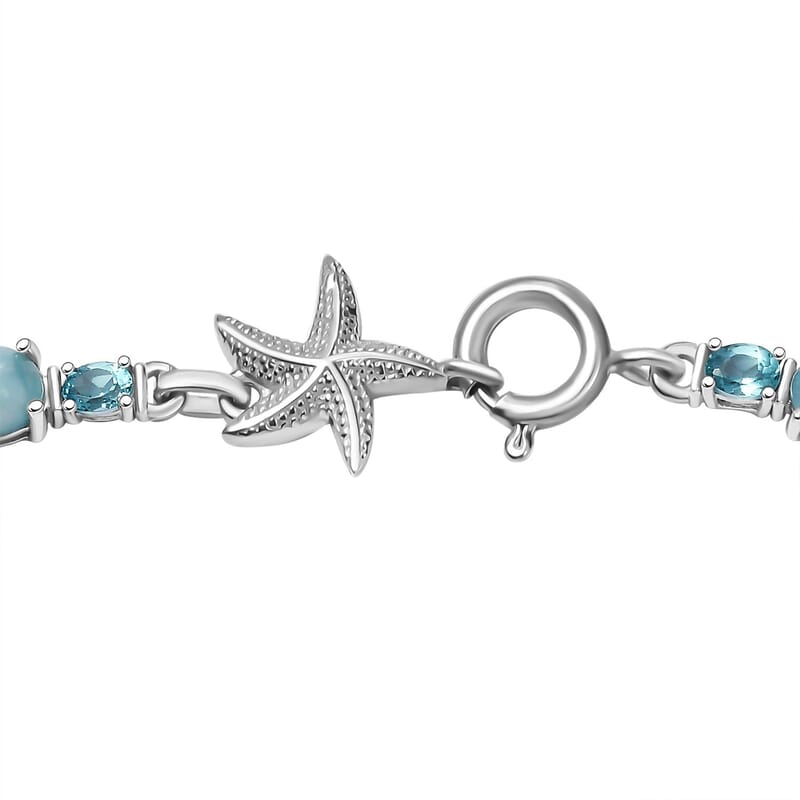 D'Joy Larimar and Betroka Blue Apatite 39.15 ctw Starfish Necklace in Rhodium Over Sterling Silver 18 Inches