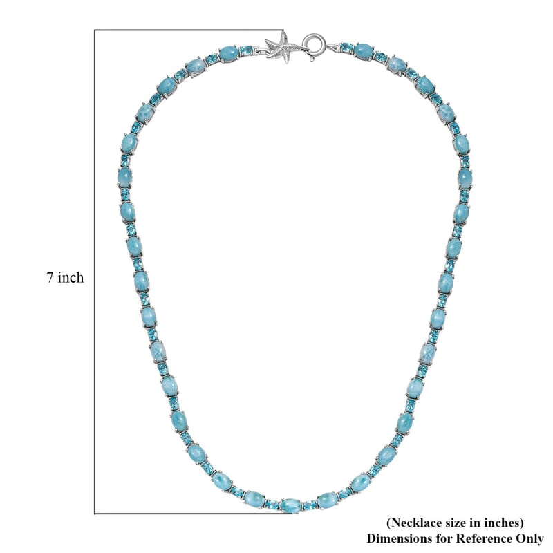 D'Joy Larimar and Betroka Blue Apatite 39.15 ctw Starfish Necklace in Rhodium Over Sterling Silver 18 Inches