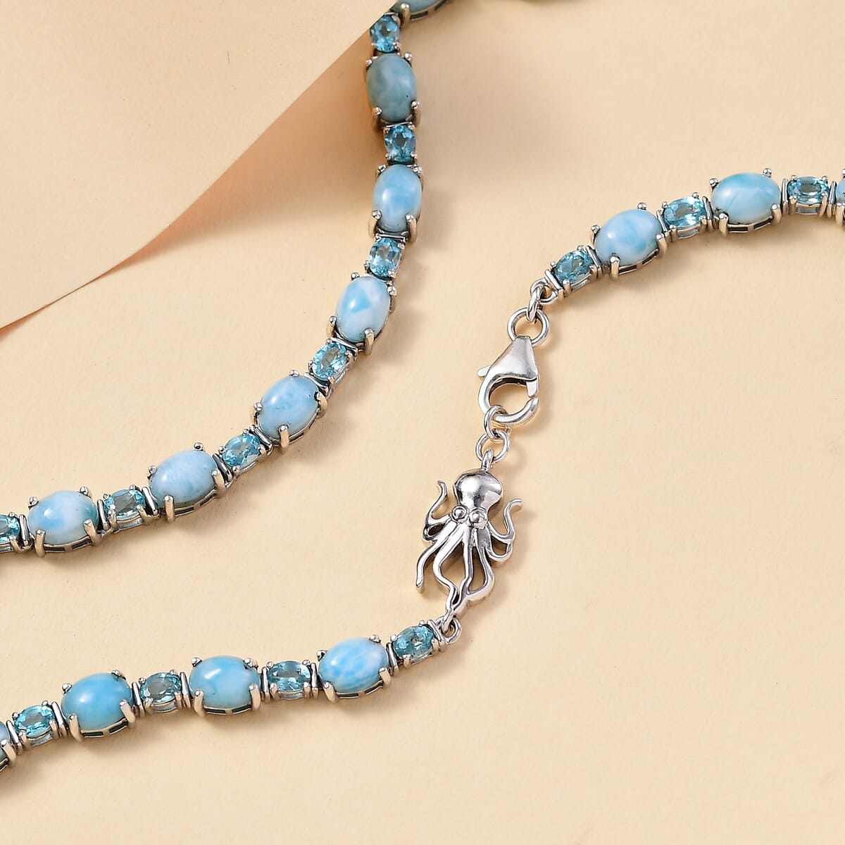 Larimar and Betroka Blue Apatite 39.15 ctw Octopus Necklace in Rhodium Over Sterling Silver 18 Inches image number 1