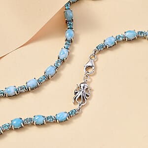 D'Joy Larimar and Betroka Blue Apatite 39.15 ctw Octopus Necklace in Rhodium Over Sterling Silver 18 Inches