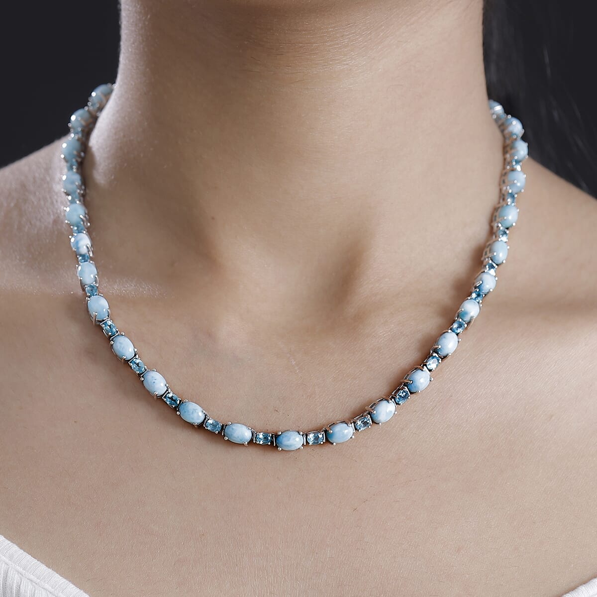 Larimar and Betroka Blue Apatite 39.15 ctw Octopus Necklace in Rhodium Over Sterling Silver 18 Inches image number 2