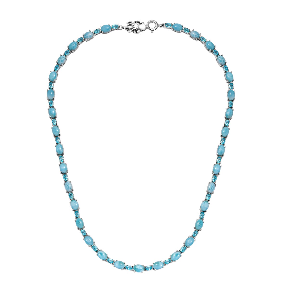 Larimar and Betroka Blue Apatite 39.15 ctw Octopus Necklace in Rhodium Over Sterling Silver 18 Inches image number 3