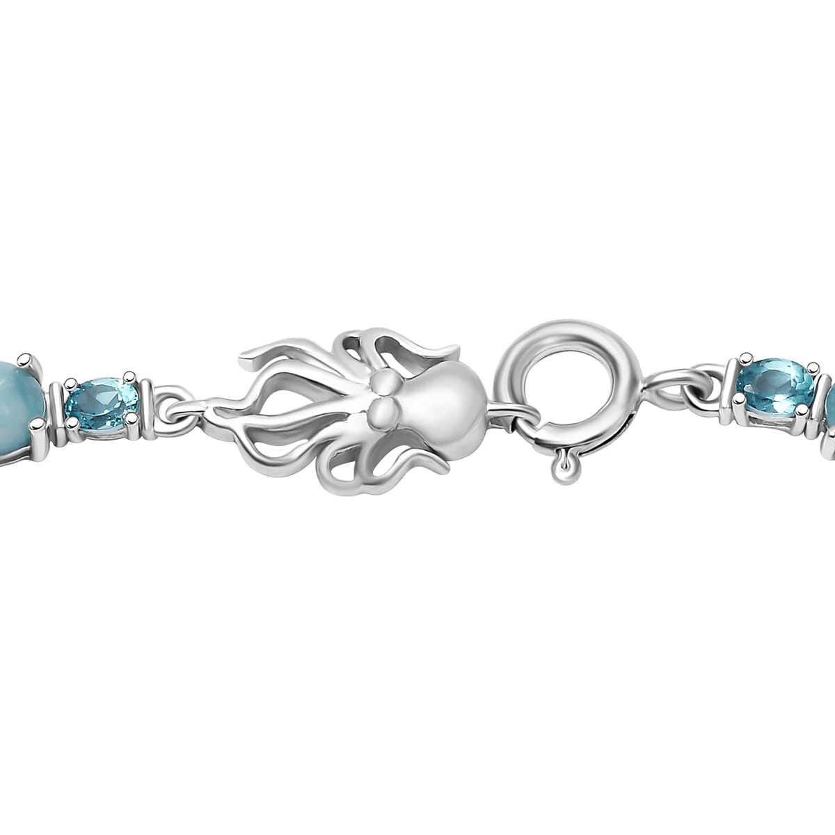 Larimar and Betroka Blue Apatite 39.15 ctw Octopus Necklace in Rhodium Over Sterling Silver 18 Inches image number 4
