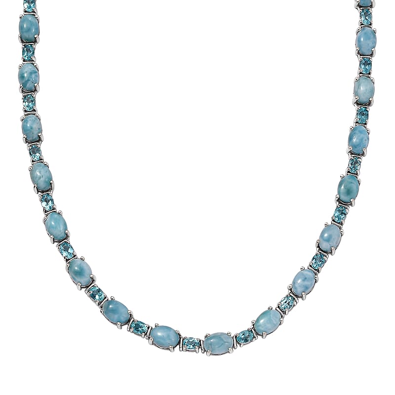 Larimar and Betroka Blue Apatite 38.85 ctw Turtle Necklace in Rhodium Over Sterling Silver 18 Inches