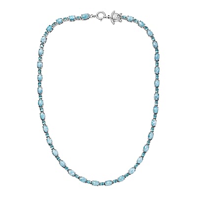 Larimar and Betroka Blue Apatite 38.85 ctw Turtle Necklace in Rhodium Over Sterling Silver 18 Inches