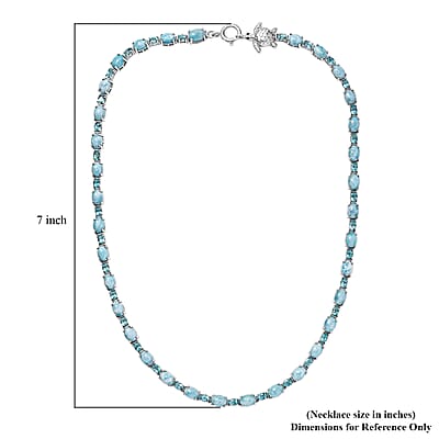 Larimar and Betroka Blue Apatite 38.85 ctw Turtle Necklace in Rhodium Over Sterling Silver 18 Inches