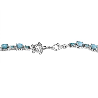 Larimar and Betroka Blue Apatite 38.85 ctw Turtle Necklace in Rhodium Over Sterling Silver 18 Inches