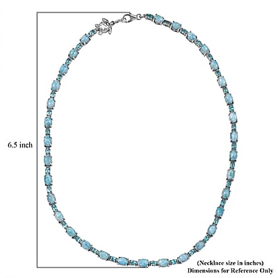 Larimar and Betroka Blue Apatite 38.85 ctw Turtle Necklace in Rhodium Over Sterling Silver 18 Inches