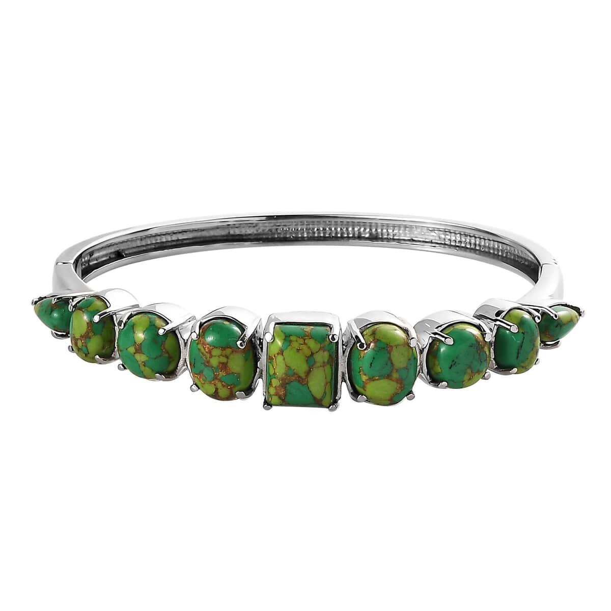 Mojave Green Turquoise 15.15 ctw Bangle Bracelet in Stainless Steel (6.50 In)  image number 0