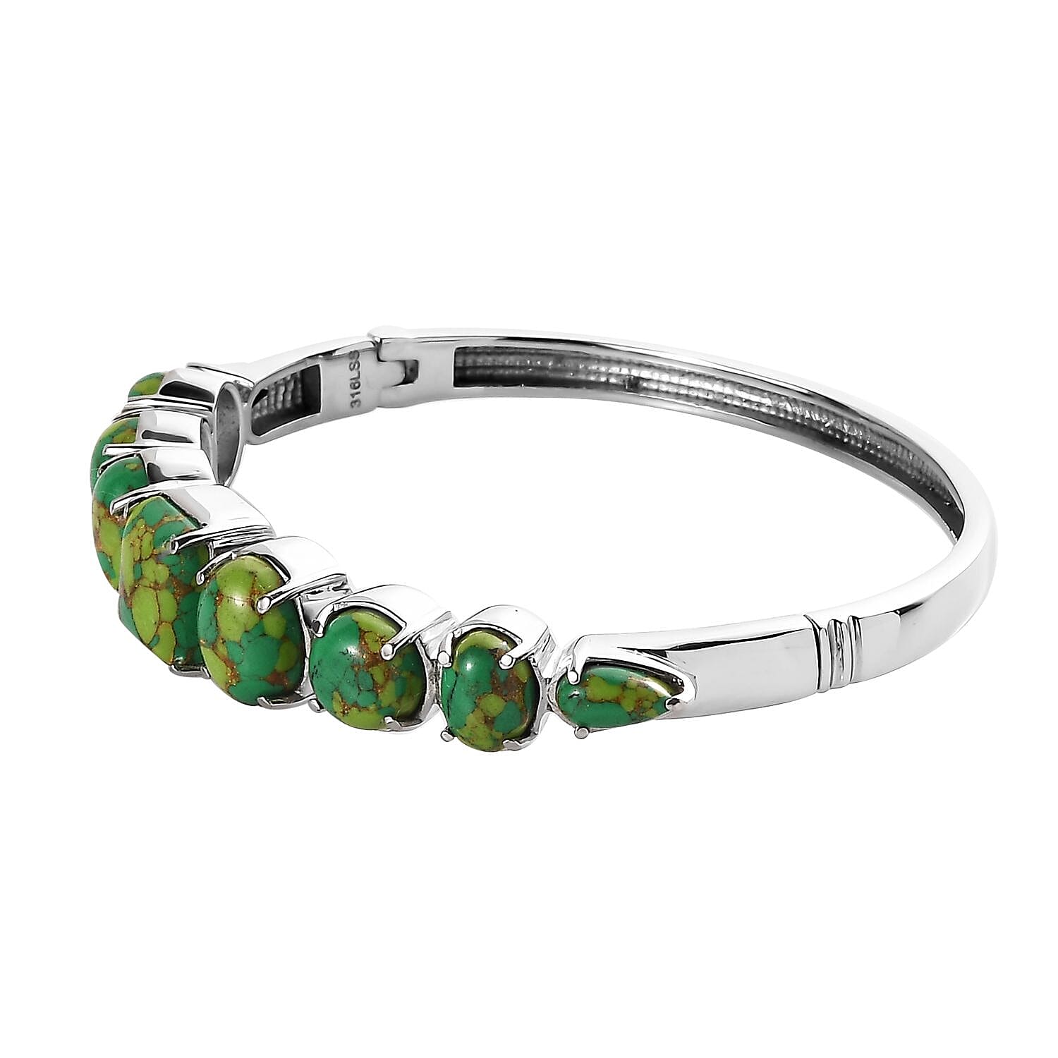 Mojave Green Turquoise 15.15 ctw Bangle Bracelet in Stainless Steel (6.50 In) 