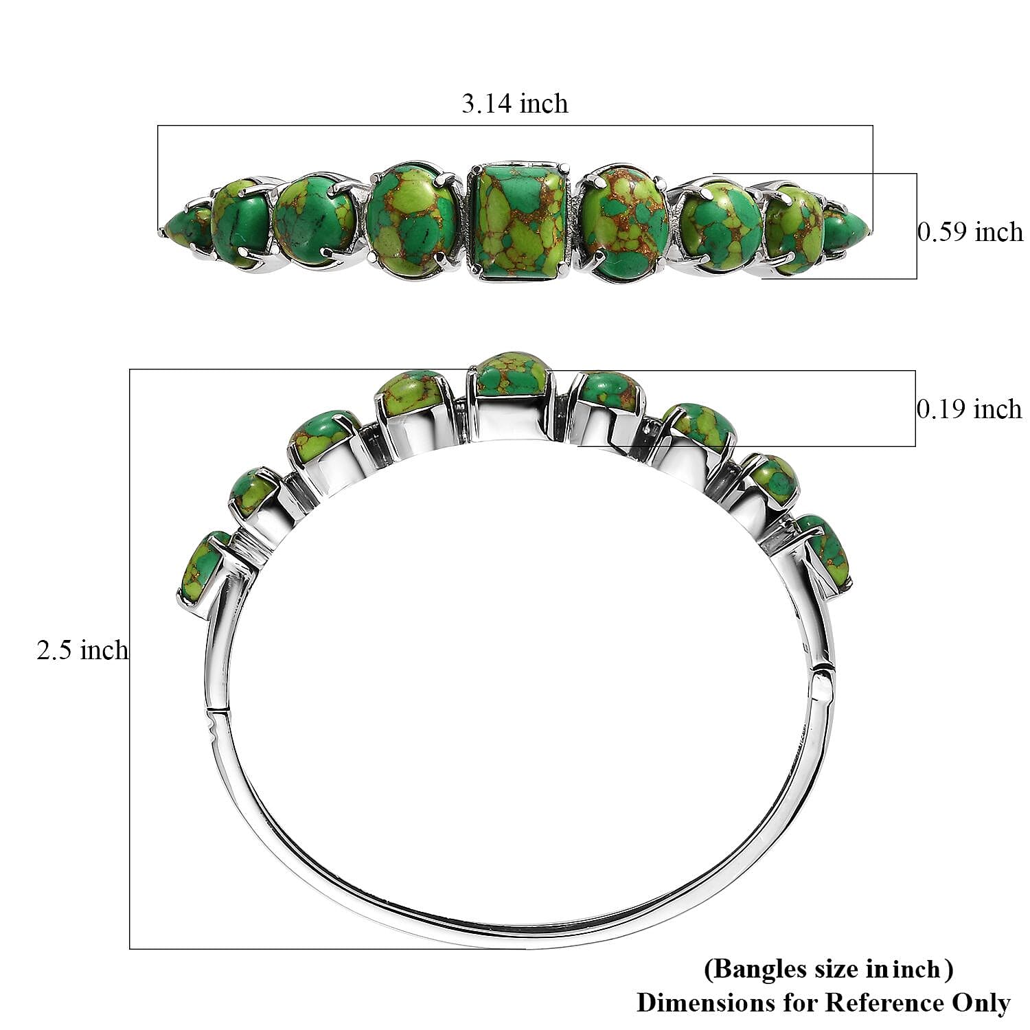 Mojave Green Turquoise 15.15 ctw Bangle Bracelet in Stainless Steel (6.50 In) 
