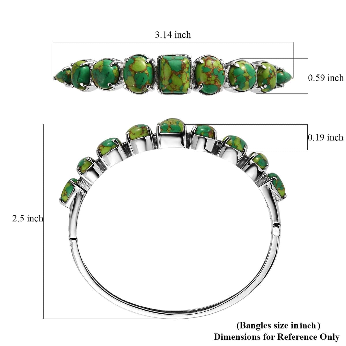 Mojave Green Turquoise 15.15 ctw Bangle Bracelet in Stainless Steel (6.50 In)  image number 5