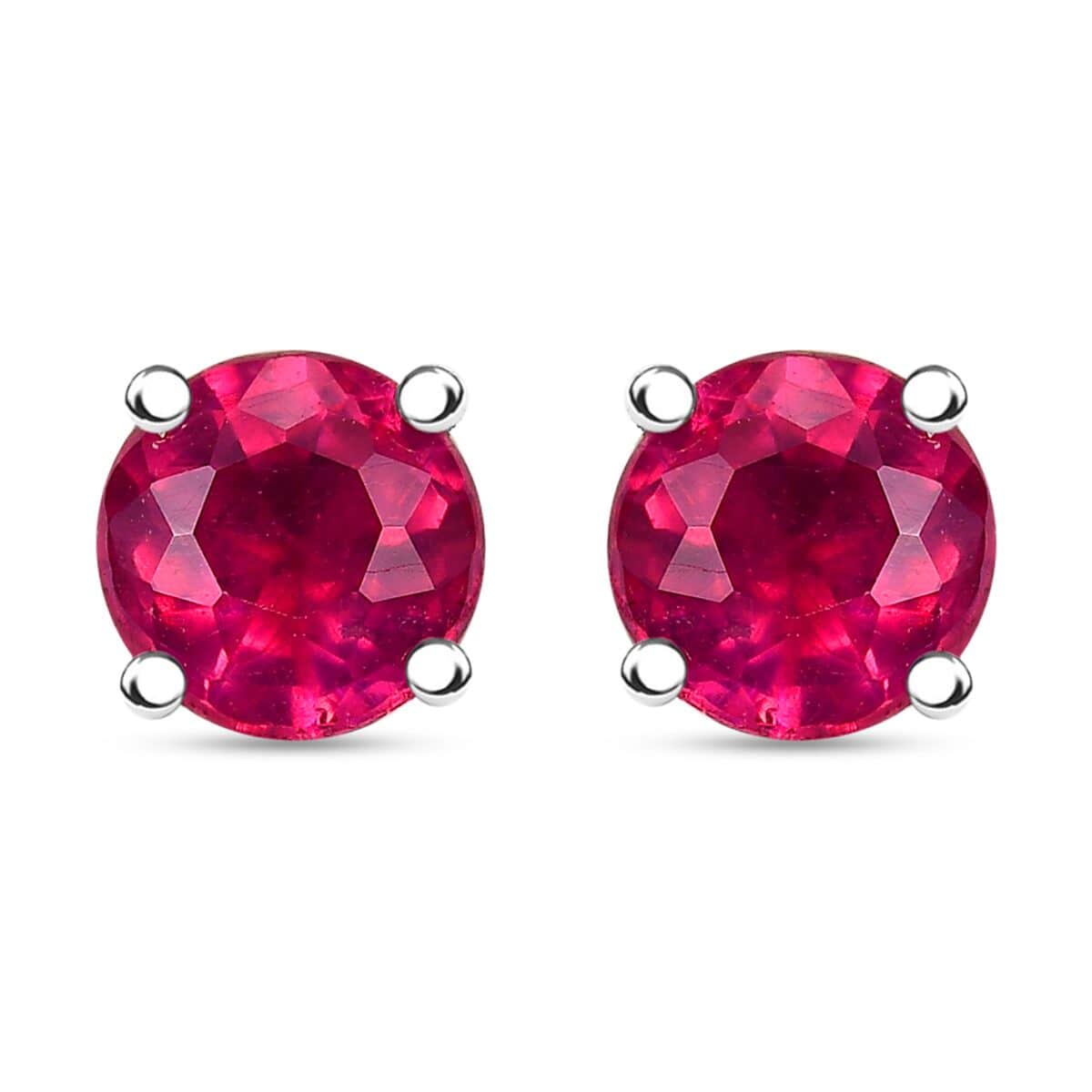 Premium Niassa Ruby (FF) 1.50 ctw Solitaire Stud Earrings in Rhodium Over Sterling Silver image number 0