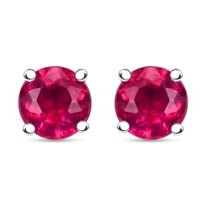 Premium Niassa Ruby (FF) 1.50 ctw Solitaire Stud Earrings in Rhodium Over Sterling Silver