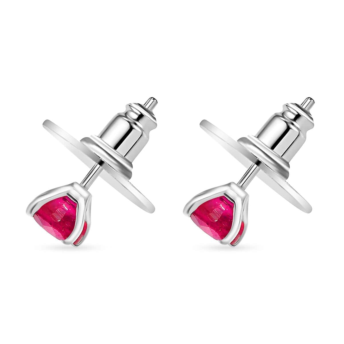 Premium Niassa Ruby (FF) 1.50 ctw Solitaire Stud Earrings in Rhodium Over Sterling Silver image number 3