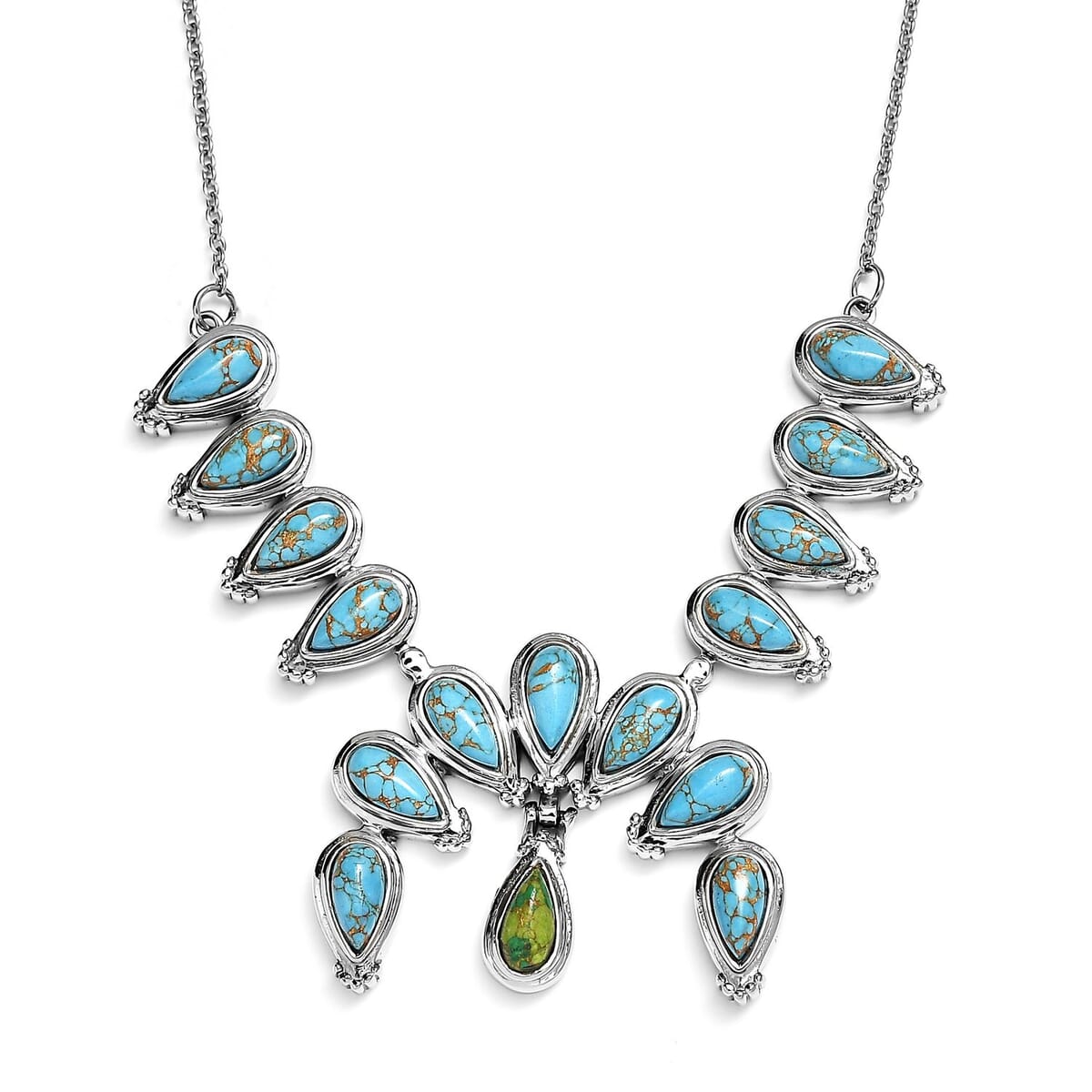 Mojave Green and Blue Turquoise 9.30 ctw Necklace 18 Inches in Stainless Steel image number 0