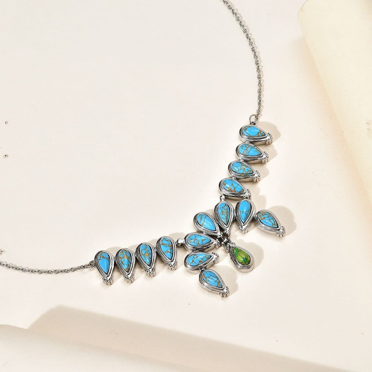 Mojave Green and Blue Turquoise 9.30 ctw Necklace 18 Inches in Stainless Steel image number 1