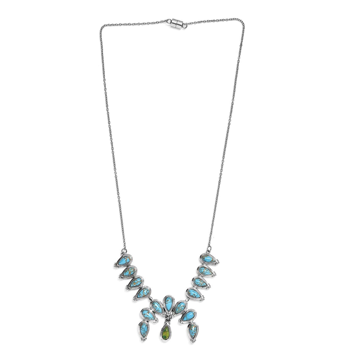 Mojave Green and Blue Turquoise 9.30 ctw Necklace 18 Inches in Stainless Steel image number 3