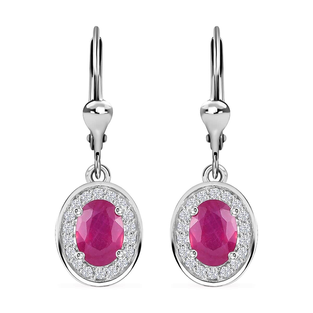 Premium Niassa Ruby (FF) and White Zircon 2.75 ctw Sunburst Earrings in Rhodium Over Sterling Silver image number 0