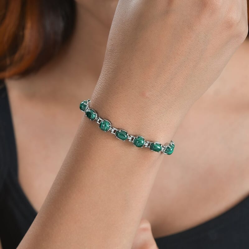 African Malachite 17.15 ctw Bracelet in Stainless Ste (6.50 In) 