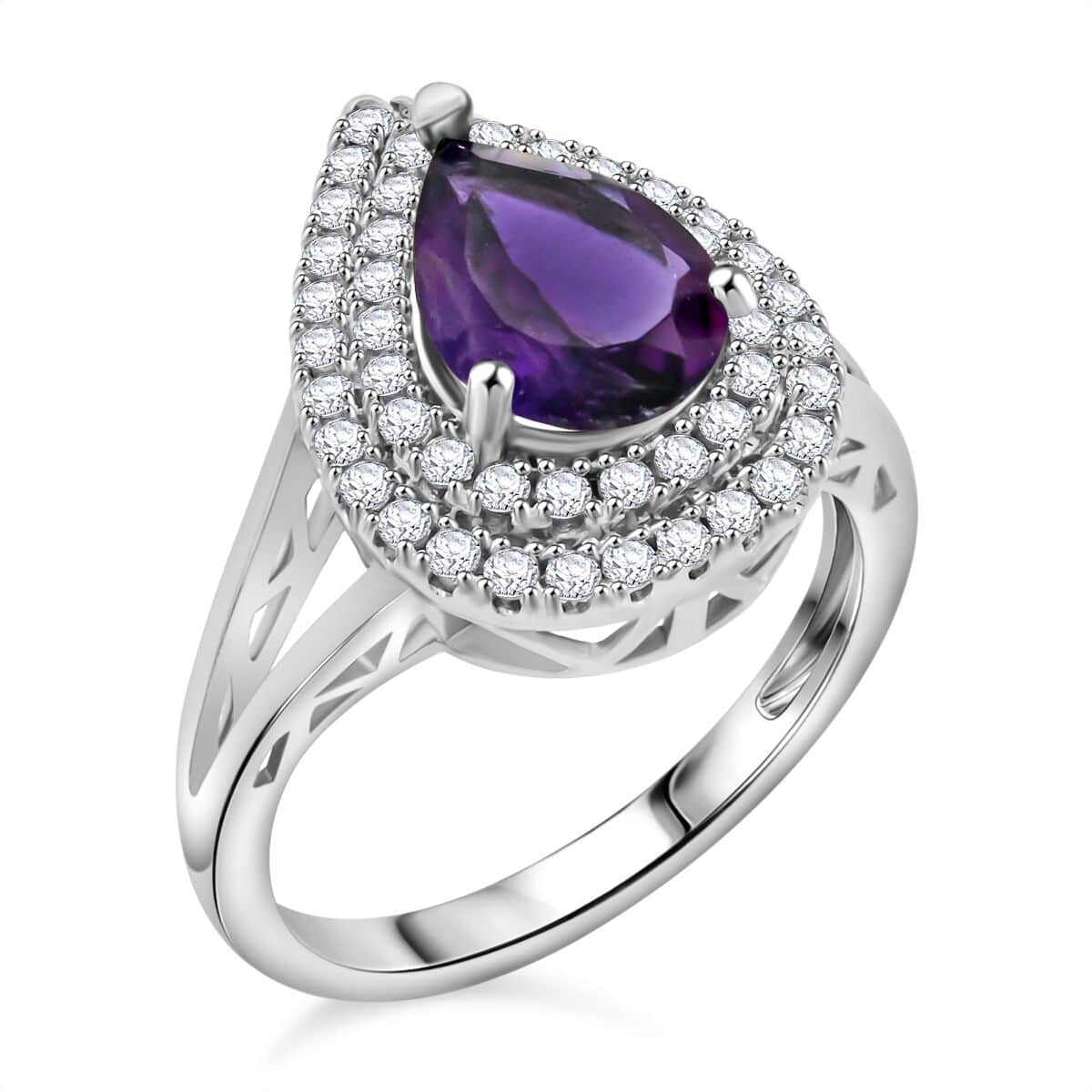 African Amethyst and Simulated Diamond 2.50 ctw Ring in Silvertone (Size 10.0) image number 0