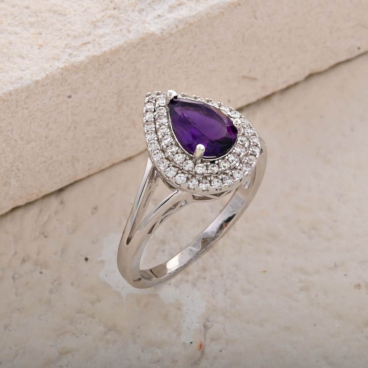 African Amethyst and Simulated Diamond 2.50 ctw Ring in Silvertone (Size 10.0) image number 1