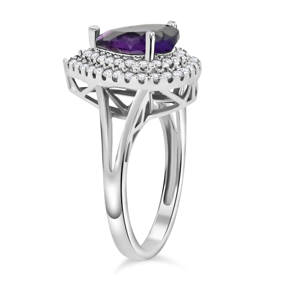 African Amethyst and Simulated Diamond 2.50 ctw Ring in Silvertone (Size 10.0) image number 3