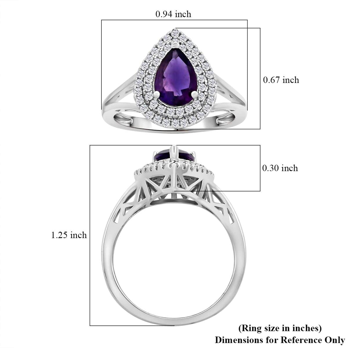 African Amethyst and Simulated Diamond 2.50 ctw Ring in Silvertone (Size 10.0) image number 4