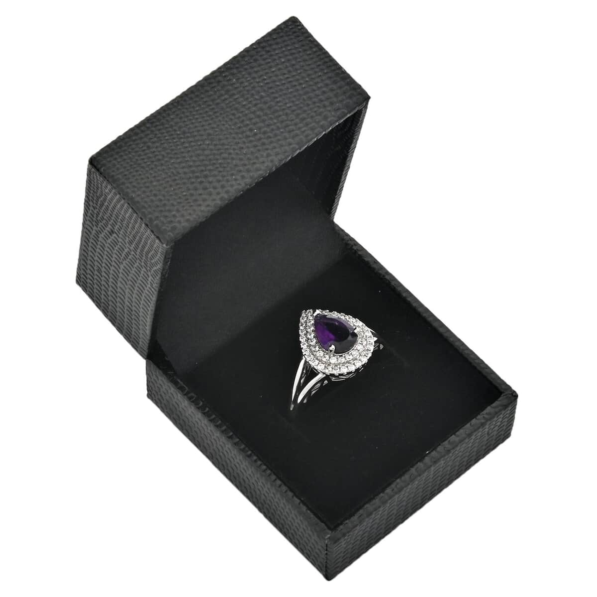 African Amethyst and Simulated Diamond 2.50 ctw Ring in Silvertone (Size 10.0) image number 5