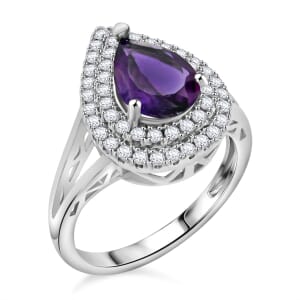 African Amethyst and Simulated Diamond 2.50 ctw Ring in Silvertone (Size 6.0)