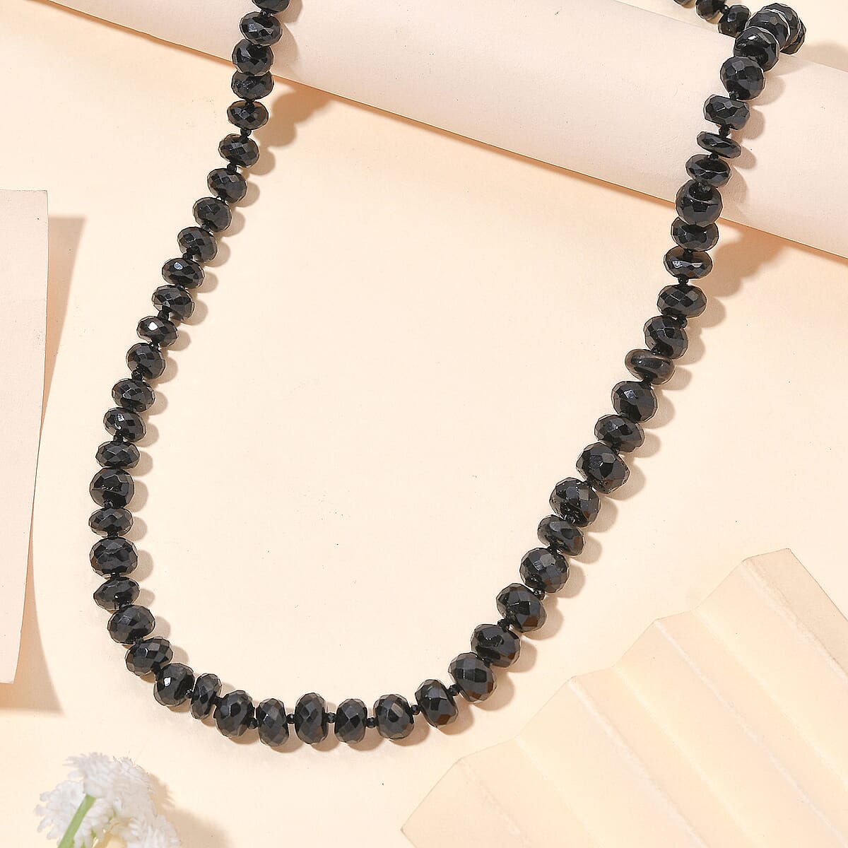 Thai Black Spinel Beaded 252.00 ctw Necklace 20 Inches in Stainless Steel  image number 1