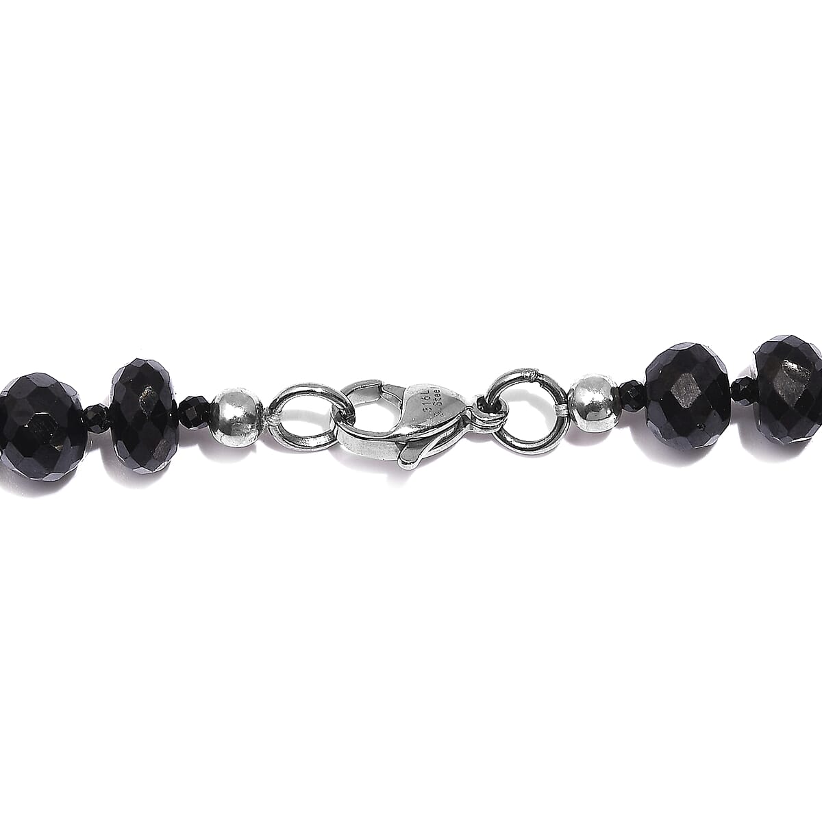 Thai Black Spinel Beaded 252.00 ctw Necklace 20 Inches in Stainless Steel  image number 4